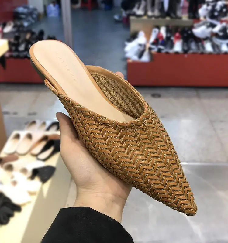 

Hot Muller Soft Rattan Weaving Vintage Outer Wear Summer Female Sandals Versitile Fashion Flat ban tuo xie lykj-yx