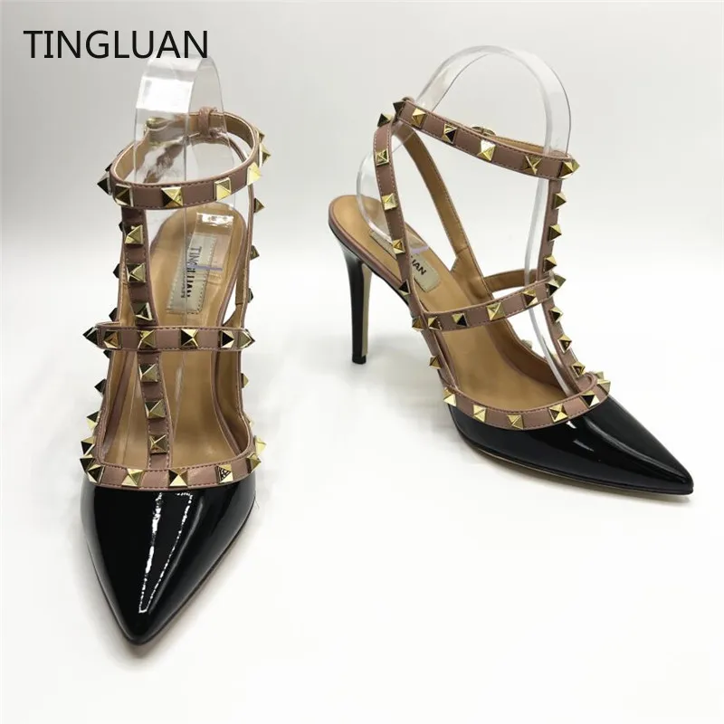 2022 Summer Woman Sandals High Heels Sexy Rivets Shoes Genuine Leather Sandals 6cm 8cm 10cm Wedding Shoes 35-44 No Box