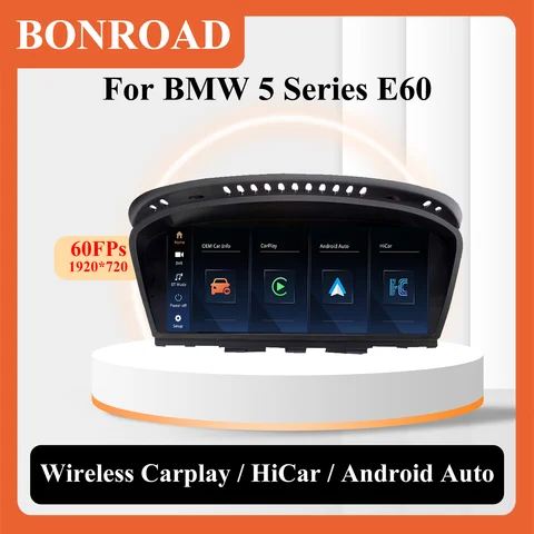 BONROAD Автомобильный мультимедийный GPS для BMW 5 серии E60/3 серии E90 2006 2007 2008 2009 2010 беспроводной HiCar Carplay Android Авто Linux