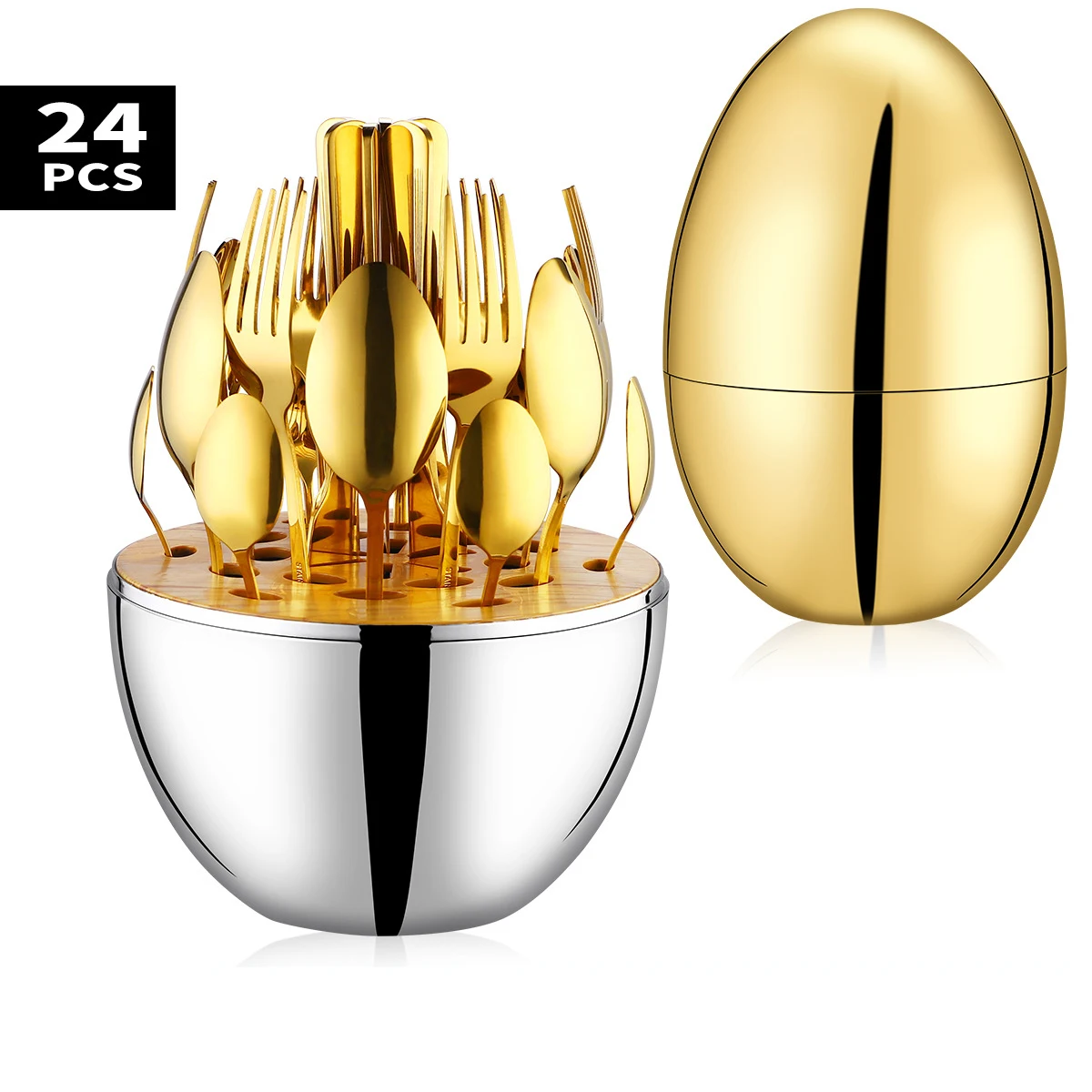 

Mood Egg Shaped Dinner Set Stainless Steel Tableware Luxury Cutlery Set Vintage Quality Knife Fork Dining Set Western Gift