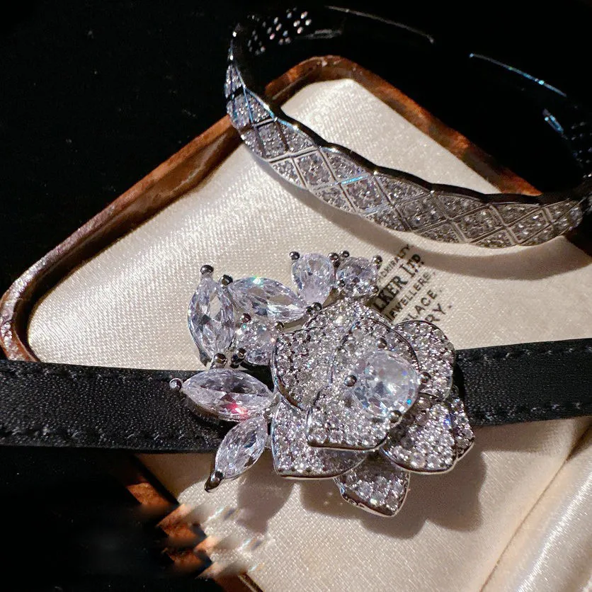 

2023 Women Hathaway Rose Zircon Bracelet Lace Honeycomb Vintage Flower Drop
