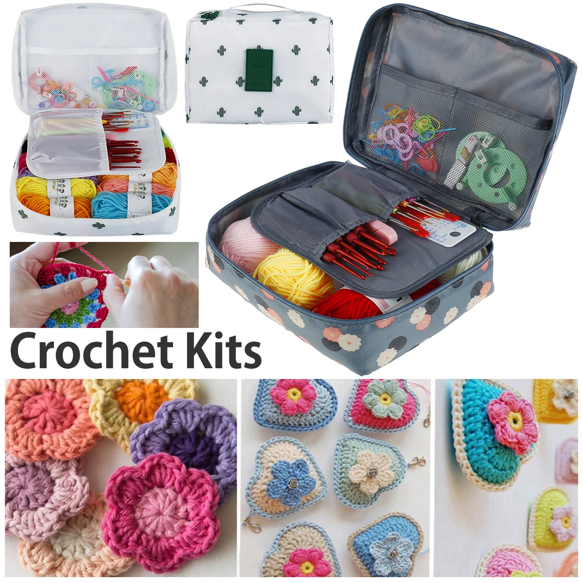 

L 79/82Pcs Crochet Kits for Beginners Colorful Crochet Hook Set with Storage Bag and Crochet Accessories Ergonomic Crochet Kit