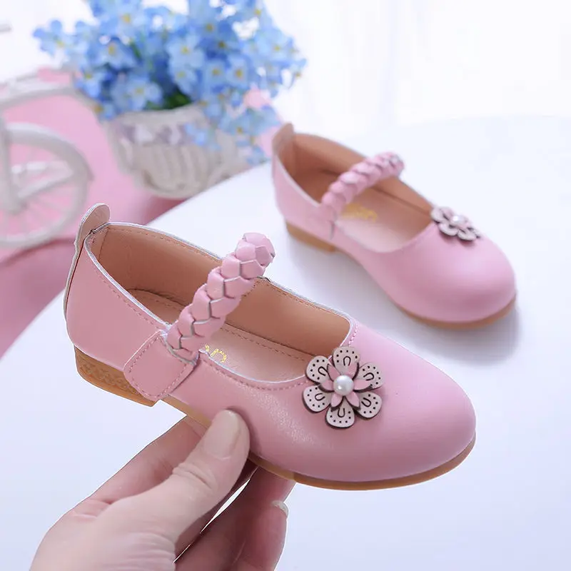 

2022 Autumn New Girls' Leather Shoes Children's Shallow Mouth Single Shoes Black British Style Girl Soft-soled Princess Shoes