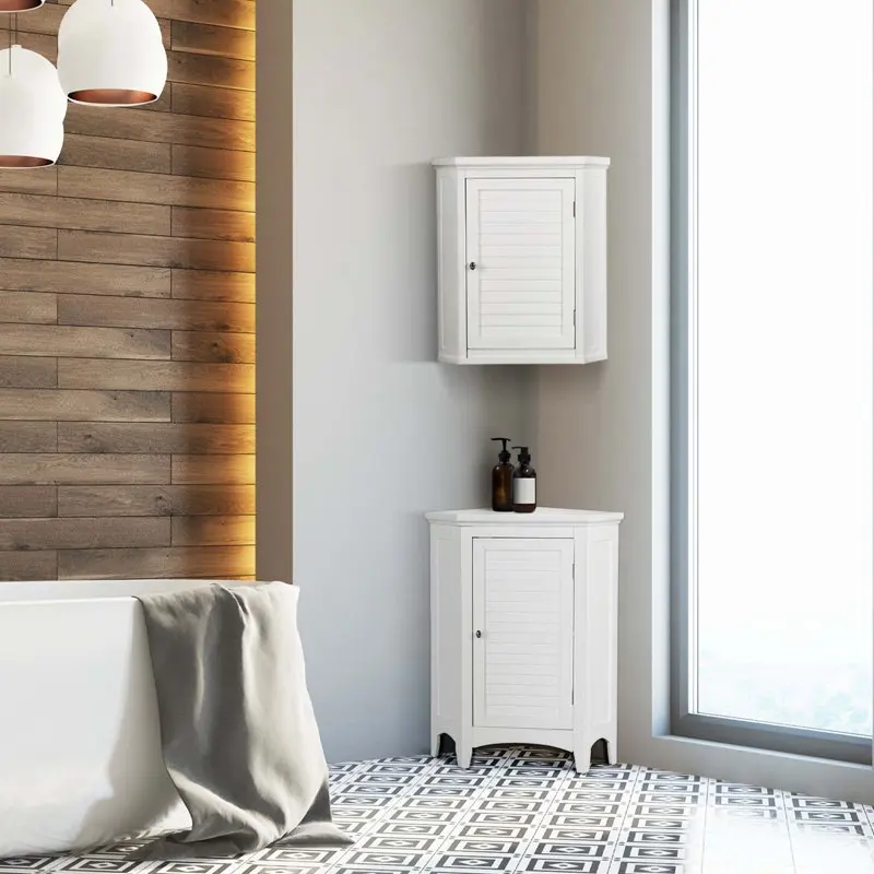 

Superb White One Shutter Door Wooden Removable Corner Wall Cabinet with Attractive Design Optimal Storage Space for Home or Offi