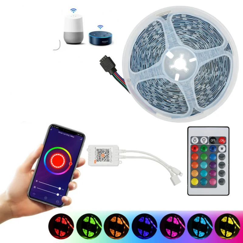 

Bluetooth Wifi Led Lights Strips 5050 Tape Ribbon Backlighting APP Voice Control Via Alexa Google Home 5M 10M With Adapter