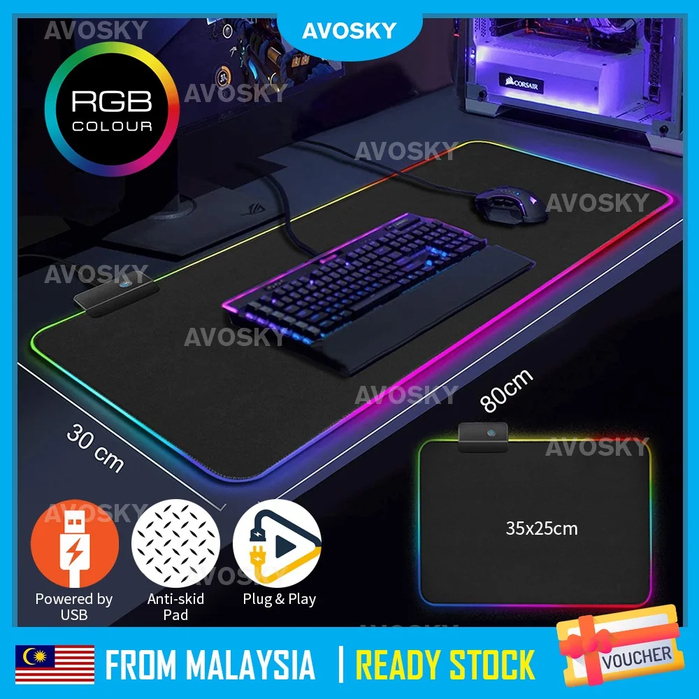 

Игровой коврик для мыши AVOSKY с цветным светодиодным RGB подсветкой, большой цветной коврик для мыши для ноутбука, игровой коврик для мыши