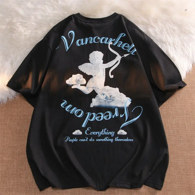 

Y2k Punk Slim T-shirt Men and Women Summer Angel Archery Print Short-sleeved Loose College Wind Top Clothing Women Oversized