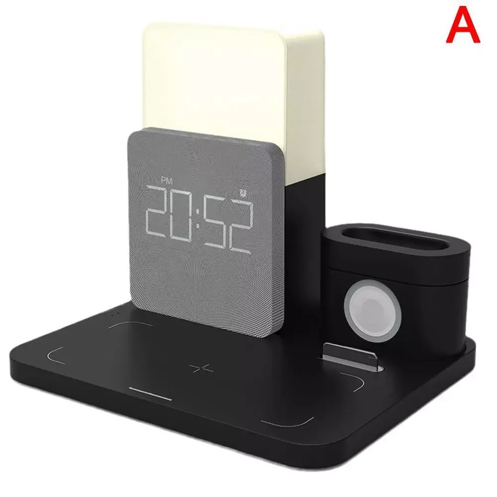 

Night Light Clock Qi Wireless Charger Pad For Watch 6 5 4 Phone 12Pro Max 12 11Pro XS Wireless Charging Dock