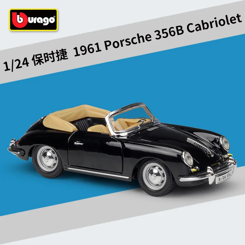 

Bburago 1:24 1961 Porsche 356B Cabriolet Black Racing Car Static Simulation Diecast Alloy Model Car Adult Collection Toys B48