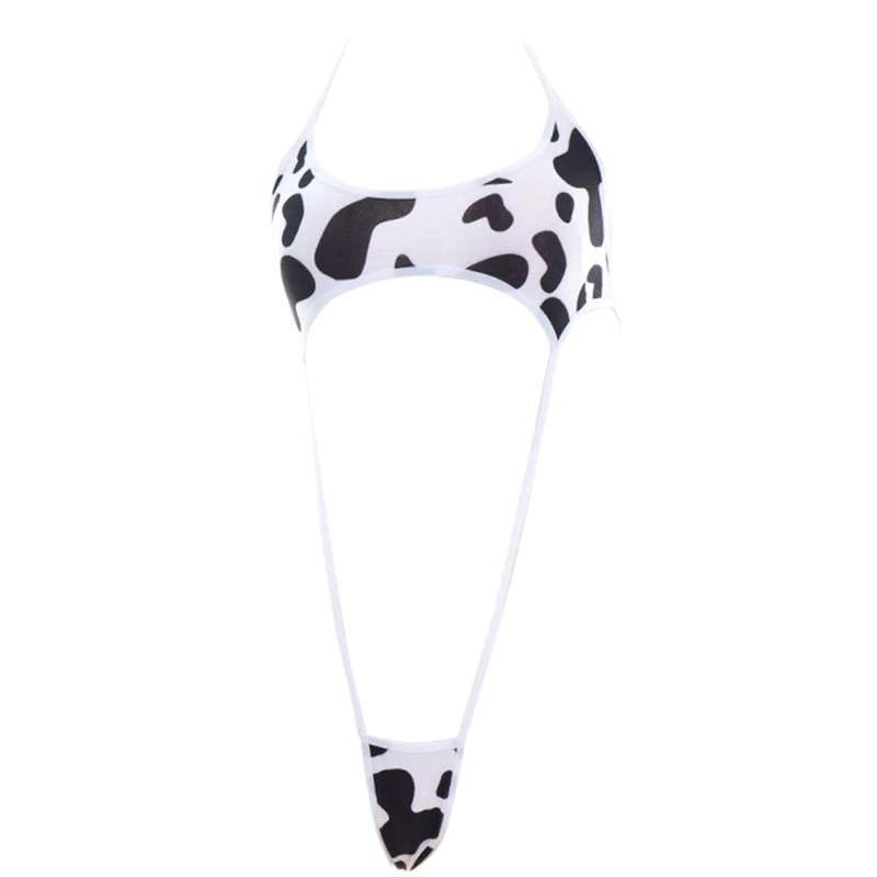 

Milk Print Bodysuit Cosplay Sexy Mini Lingerie Halter Micro Jumpsuit for Women