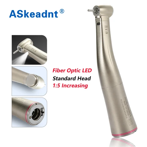 Стоматологический оптоволоконный светодиод 1:5, увеличивающий угловой стандарт/мини-головку, кнопка из нержавеющей стали, внутренний наконечник FG 1,6 мм