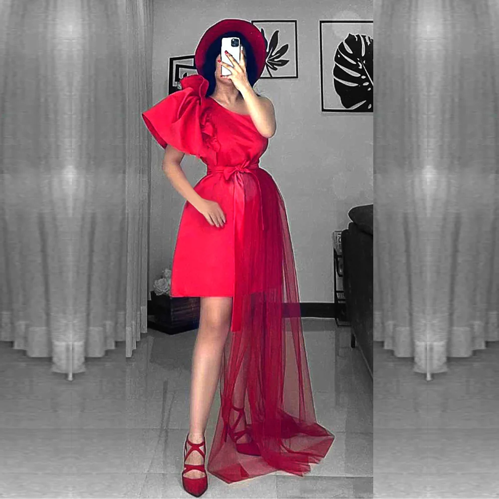 

Dress Sexy Sexy One Shoulder Short Sleeve High Waist Ruffled Mesh Belted Party Dress Summer New Fashion 2022 Female Clothing
