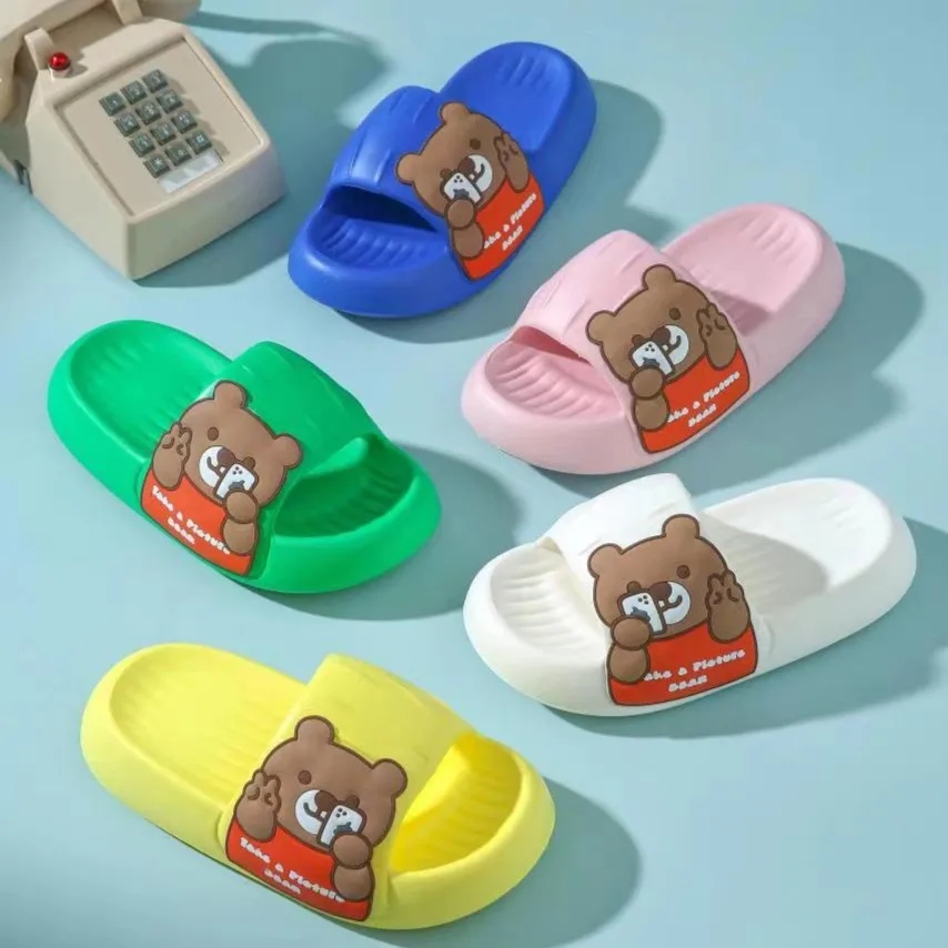 Women Cartoon Bear Decor Single Band EVA Slippers Multi-color Platform Beach Slides Home Badroom New Soft Comfy Klein Blue Shoes