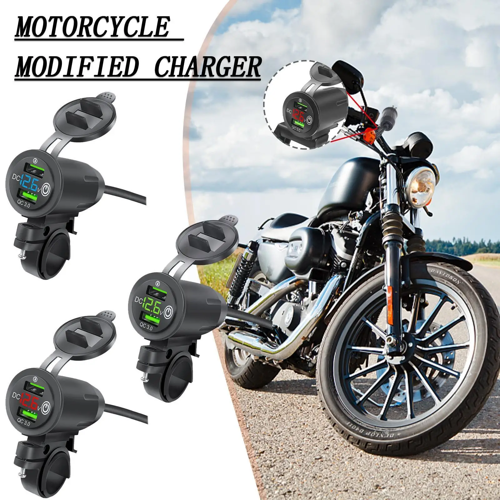 

Motorcycle Modified Charger Quick Charger Dual Usb Charger Motorcycle Voltmeter Dual Qc3.0 Led Parts Display Socket Usb G6m9