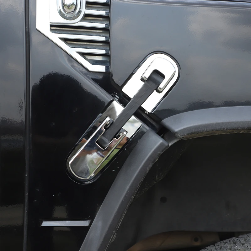 

4 Pcs Car Hood Latch Bottom Plate Engine Cover Lock Trim Stickers Stainless Steel Bright For Hummer H2 2003 -2009 Car Accessorie