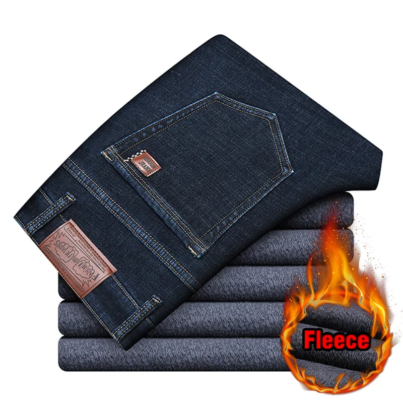 

New Men Warm Jeans Winter Fleece Brand Male Clothing Pants Straight Elasticity Comfortable Soft Velvet Denim Trousers