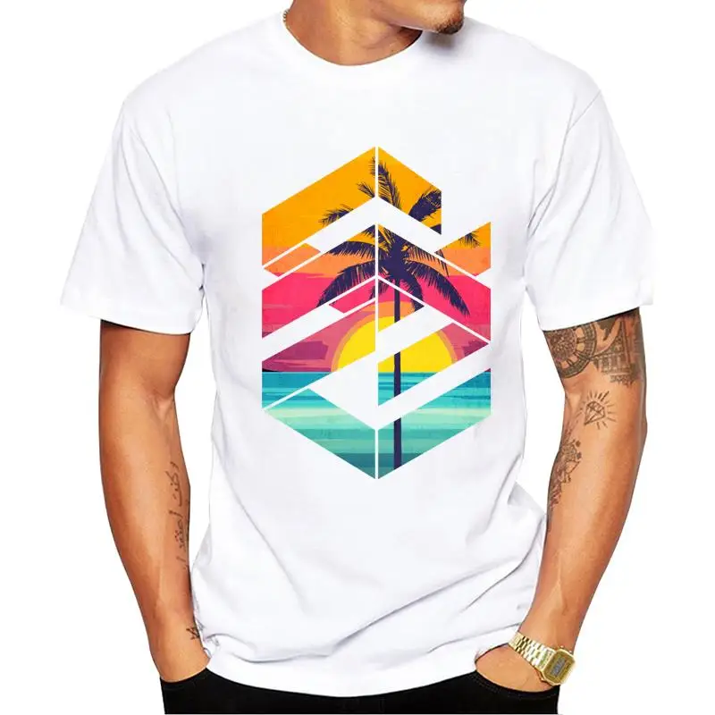 

FPACE Fashion Geometric Sunrise Men T-Shirt Sunset Beach Printed Hipster Tshirts Short Sleeve Casual t shirts Basic Tee