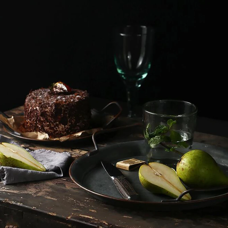 Поднос ручной работы из кованого металла в стиле ретро для хранения еды чая хлеба