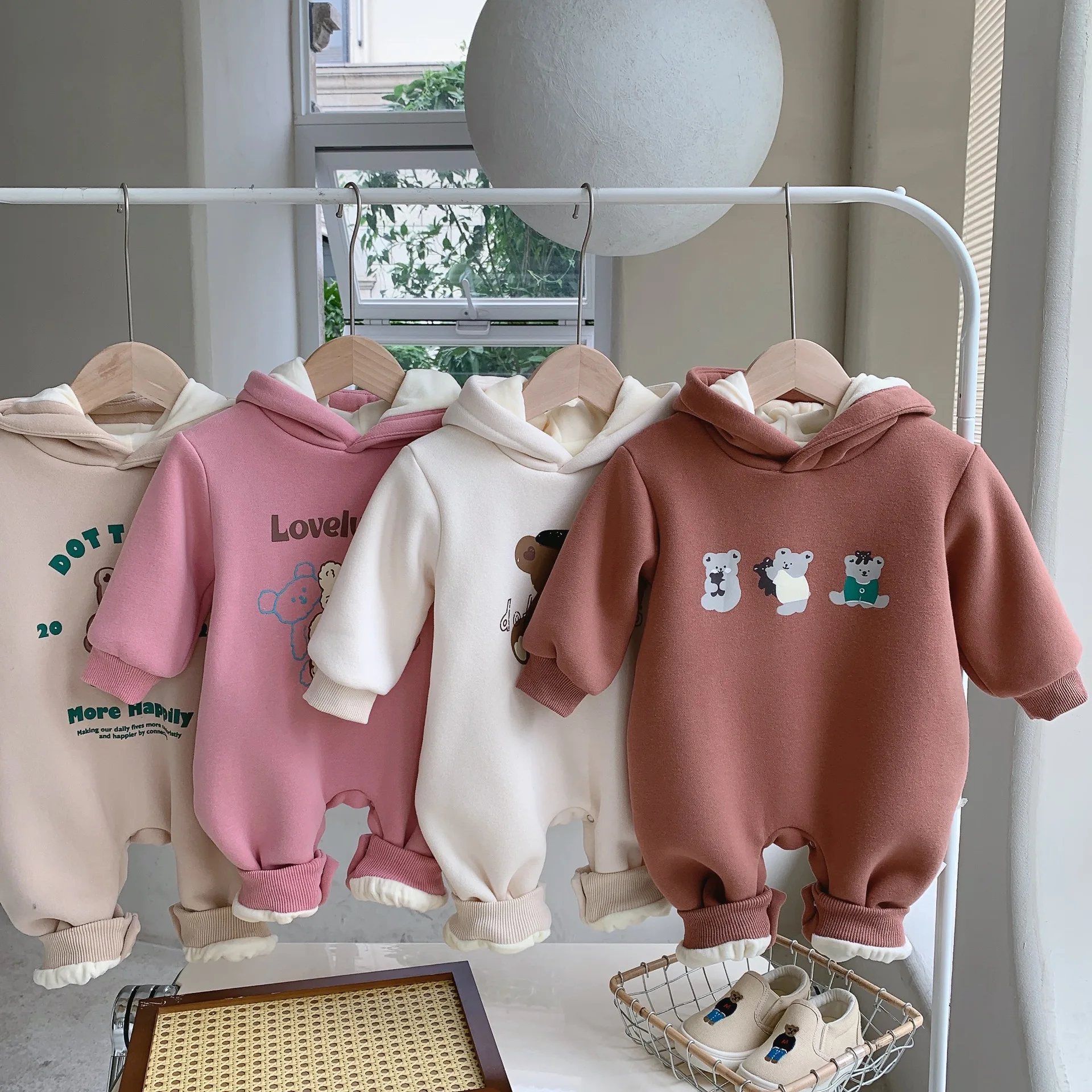 

0-24M Winter Newborn Baby Bear Warm Fleece Thicken Rompers Hooded Jumpsuit Infant Boys Outfit Toddler Baby Girls Warm Clothes