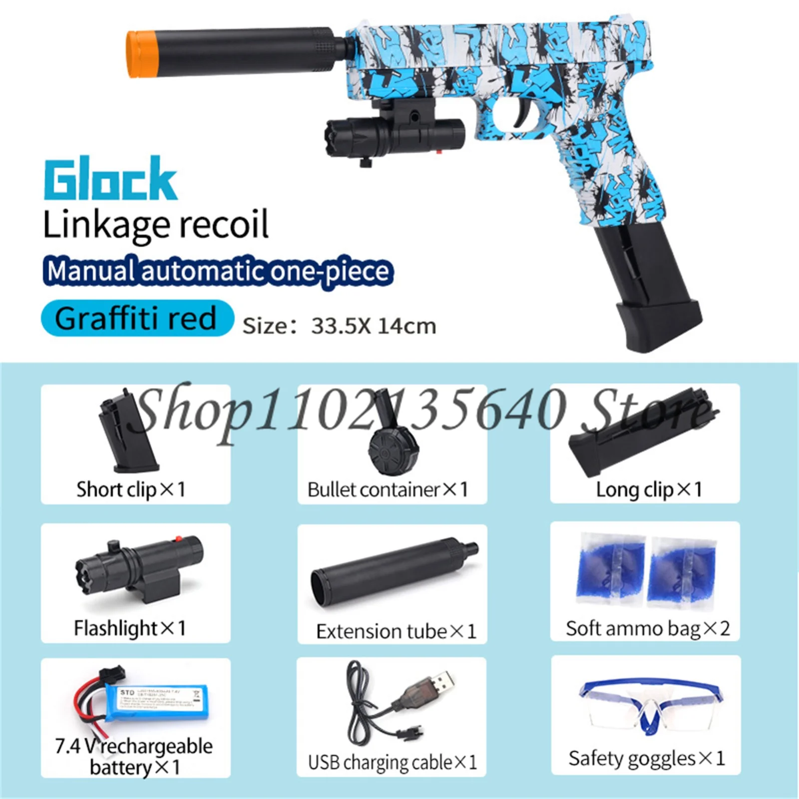 

3 Color Glock Graffiti Pistol Plastic Electric Gel Ball Blaster Desert Eagle Automatic Splatter Toy Gun With 30000 Water Bomb