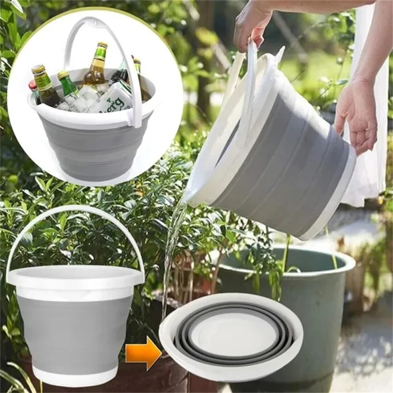 

3-10L Silicone Round Bucket Washing Travel Bucket Camp Storage Bucket Household Bucket Laundry Car Collapsible Outdoor Fishing