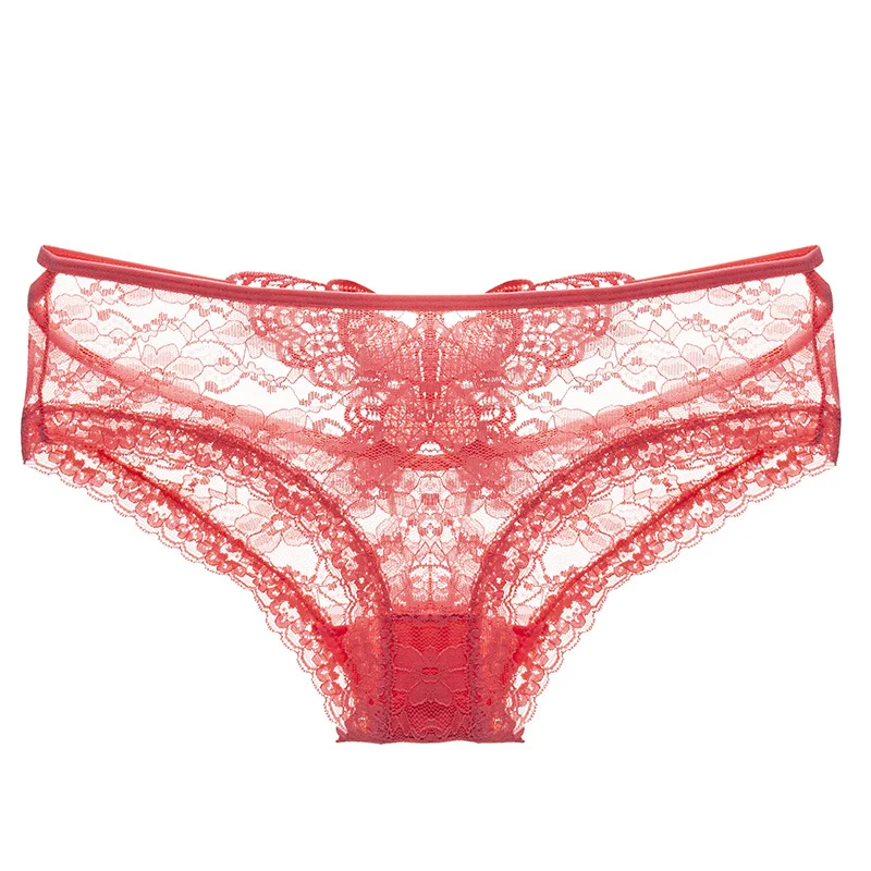 

2PCS Embroidered Panties Feminine Comfort Thin Net Gauze Transparent Ladies Triangle Panties Lace Bow Women Lace Panties Thongs