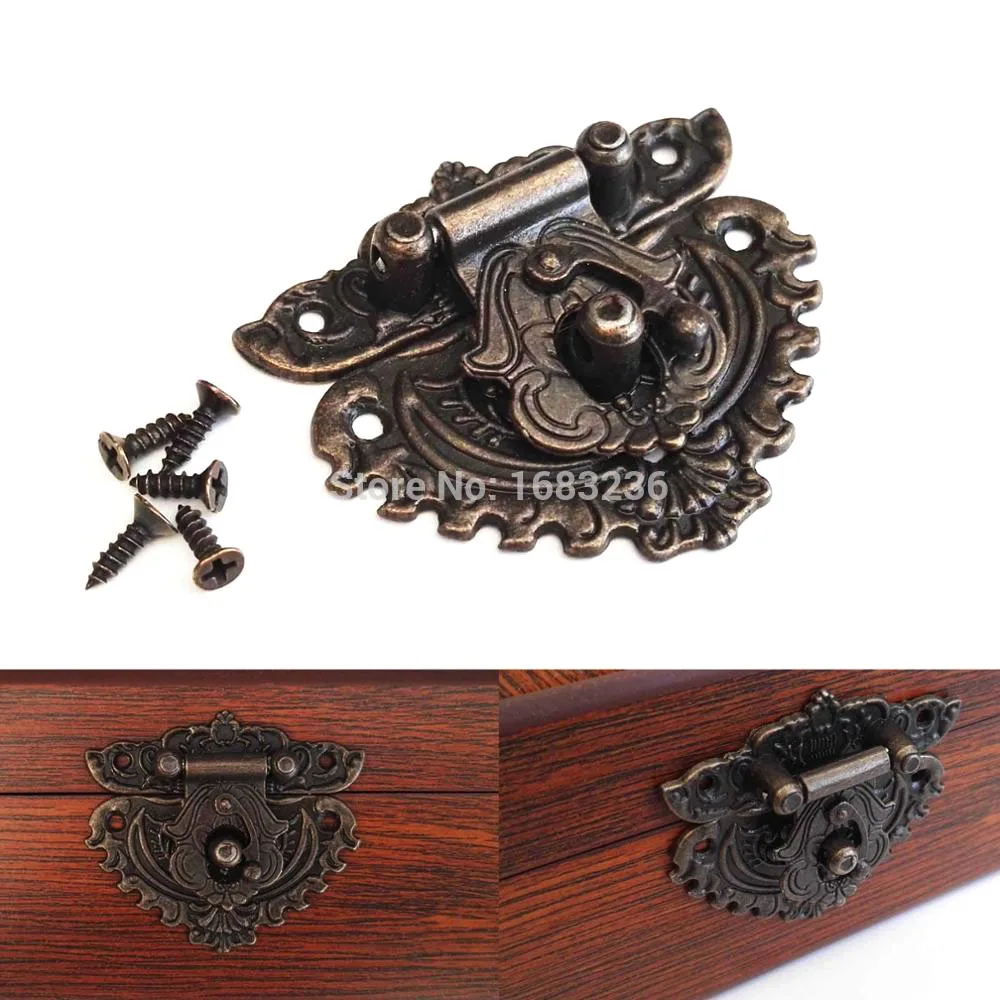 Ретро Античная латунная декоративная сундук для ювелирных изделий, винная шкатулка, деревянная лампочка с защелкой, защелка, защелка в форме сердца, 55x47 мм