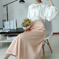 spring summer and autumn 2021 new mid length silk satin a line satin loose casual womens skirt womens french retro skirt