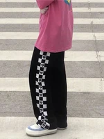 houzhou checkered fluid pants harajuku fashion oversize wide leg plaid trousers korean style straight joggers sweatpants female