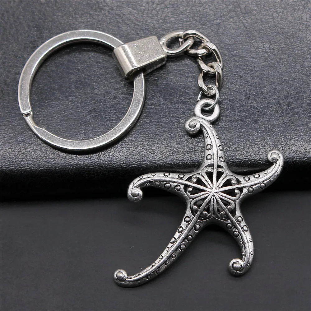 Мужской брелок «сделай сам», металлическая цепочка-держатель в винтажном стиле, 2 цвета, 45x43 мм, объемная полая подвеска в виде морской звезды, новый модный подарок