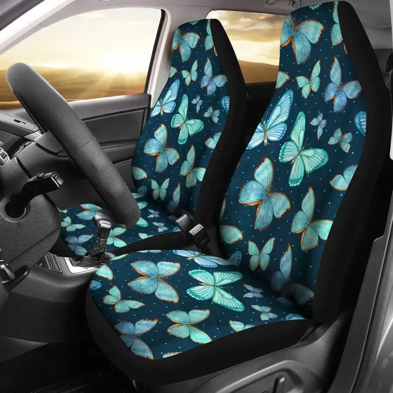 

Blue Green Butterflies Navy Car Seat Covers Pair, 2 Front Seat Covers, Car Seat Protector, Car Accessories
