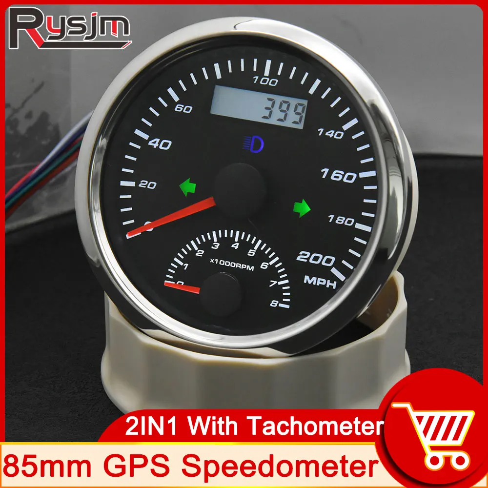 

2IN1 85MM GPS Speedometer For Motorcycle Marine Boat Car Truck 12V 24V Speed Gauge RPM Meter Tachometer With GPS Antenna MPH