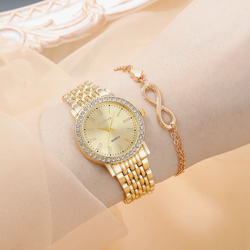 Часы женские, из нержавеющей стали, с браслетом, золотые, элегантные, кварцевые