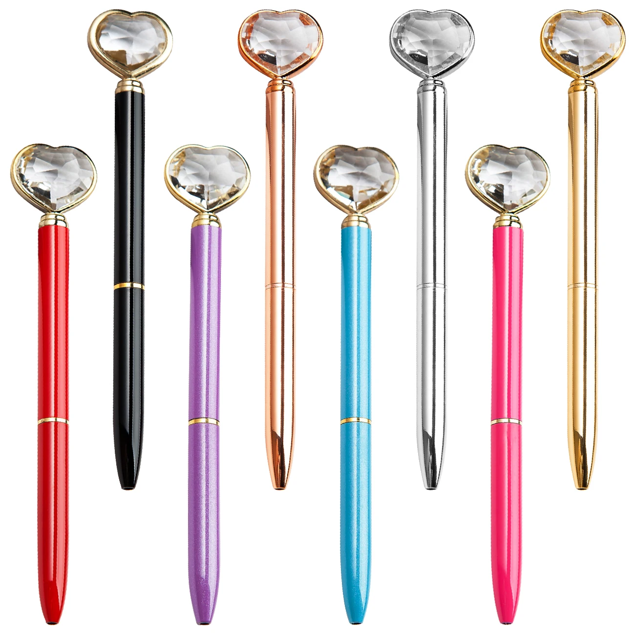 

20Pcs/lot Custom Stationery School Supplies Ballpoint Pen Wedding Crystal Diamond Heart Metal Rose Gold Office Luxury Spinning