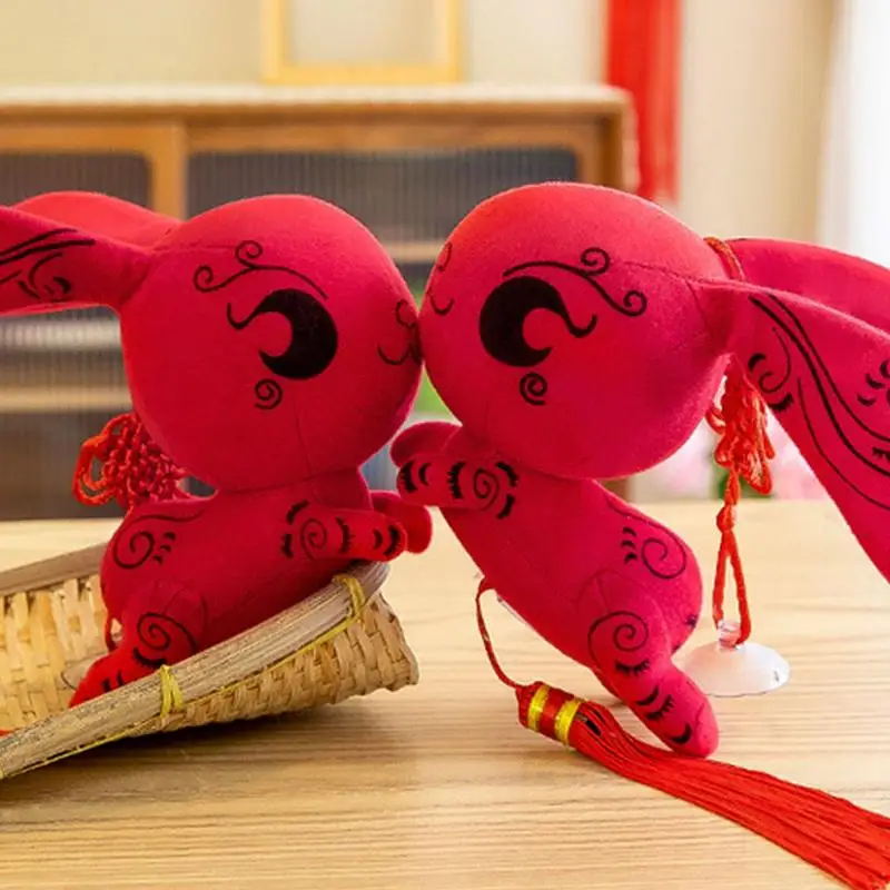 

Китайский новогодний талисман, кролик, креативная кукла-кролик с присоской, подвесное украшение для автомобиля на китайский год, 20 см