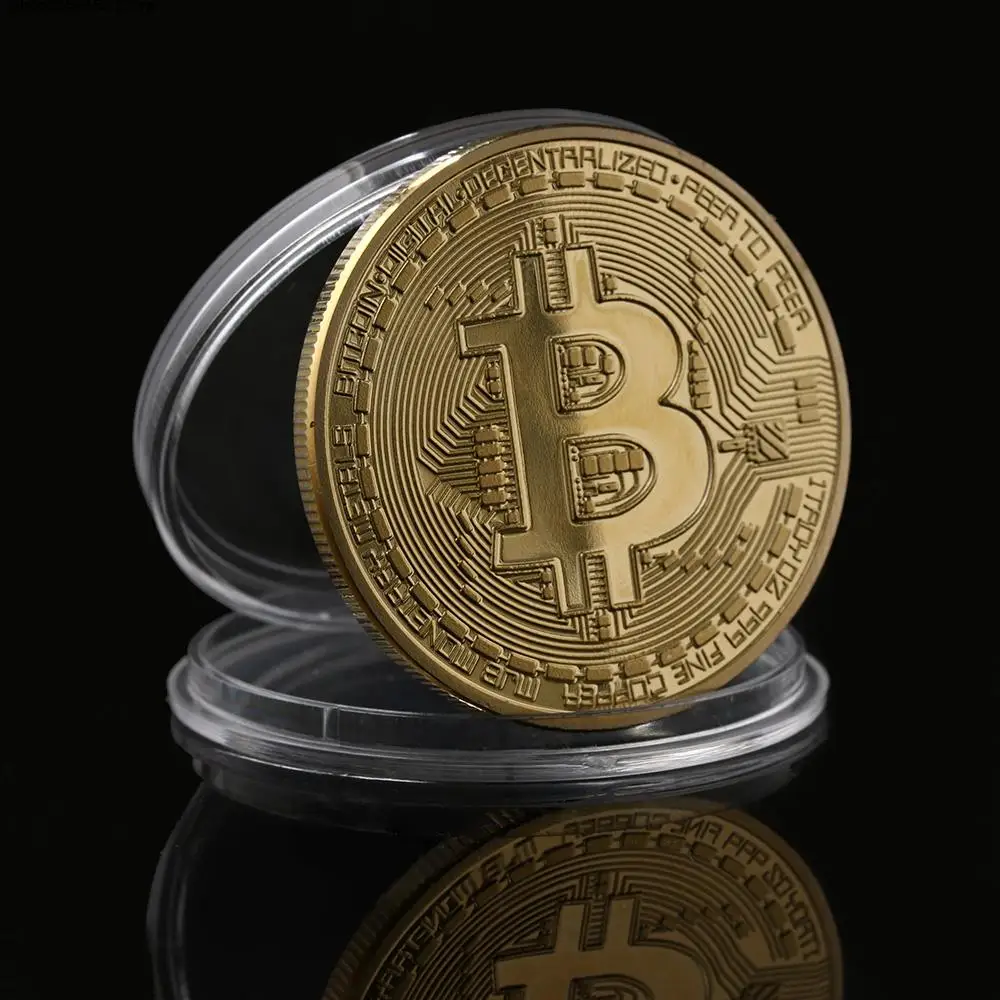 

1pc Physical Metal Antique Imitation BTC Coin Gold Plated Physical Bitcoins Casascius Bit Coin BTC With Case Gift Art Collection
