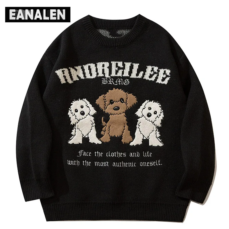 

Трикотажный свитер в ретро стиле Харадзюку, Мужской пуловер оверсайз с милой собакой, плотный свитер с капюшоном, Гадкий свитер дедушки для ...