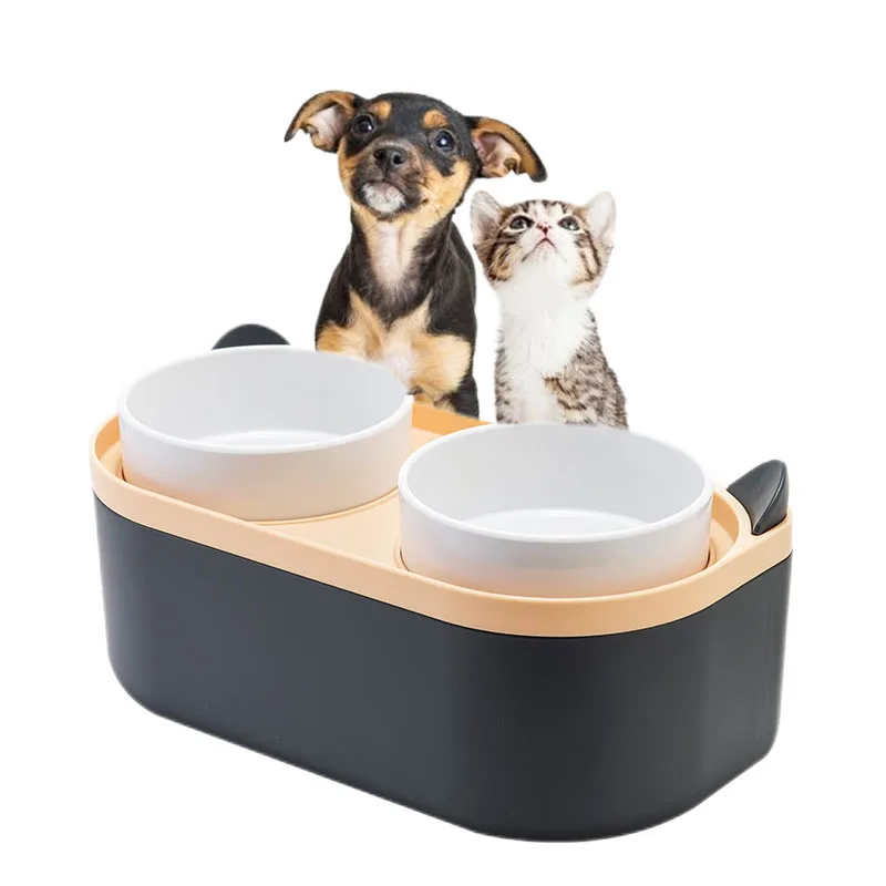 

Ulmpp Food Storage Cat Bowl With Stand Pet Water Feeder Dispenser Raised Double Dish Feeding Elevated Kitten Puppy Dog Supplies
