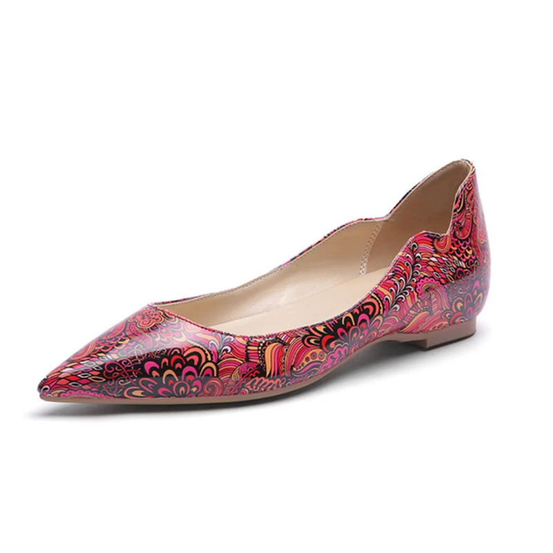 

2022 fall fashion dress shoes flower printed pointed toes flat heel loafars slip on chic flats ladies Comfort Party Footwear Big