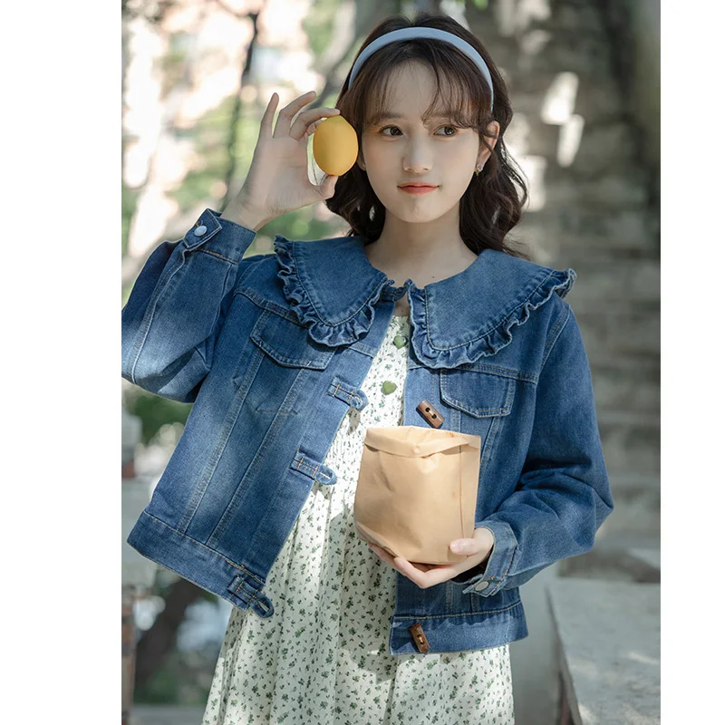 

Женская куртка с длинным рукавом, свободная универсальная куртка с оборками и кукольным воротником в стиле ретро, весна 2023