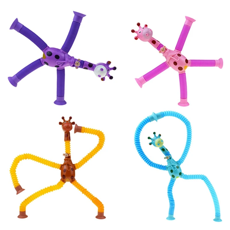 

Pack Of 4 Telescopic Suction Cup Giraffe Monkey Toy Cartoon Animal Puzzle Suction Cup Decompression Toy Parent-Child Interactive