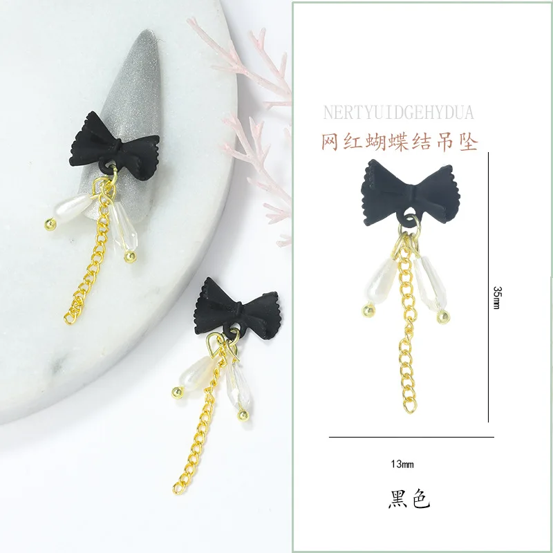 2022 50Pcs New Nail Bow-Knot Tassel Alloy Jewelry Crystal Pearl Chain Pendant  Charm Metal Press On Nail Tips Accessories InBulk enlarge