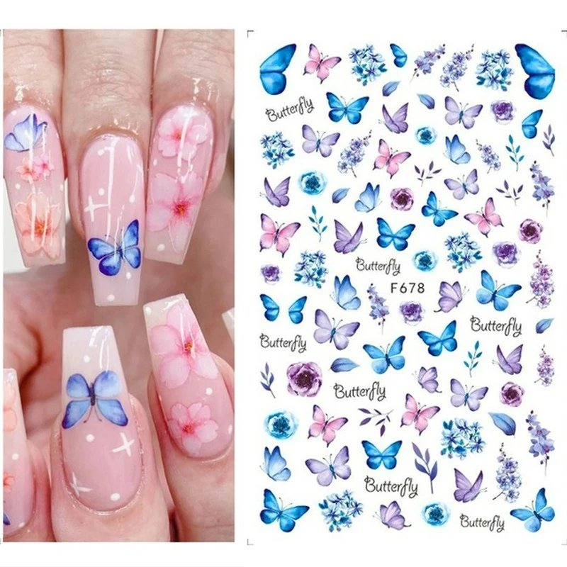 

3D Nail Stickers Geometric Lines Flower Leaf Gold Leaves Spring Summer Tulip Transfer Slider For Nail Art Decoration Manicures