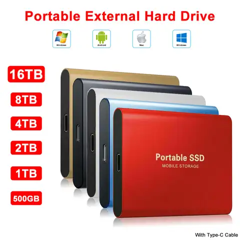 Внешний Накопитель SSD 16 ТБ 8 ТБ, устройство хранения, жесткий диск для компьютера, портативный USB 3,0, твердотельный диск для мобильных устройс...