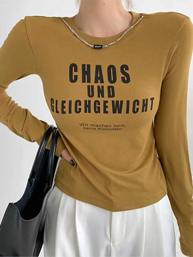

Women Autumn Letter Print Long Sleeve T-Shirt O Neck Elegant Casual Blouse Femme Fashion Streetwear Pullover Tops 2021