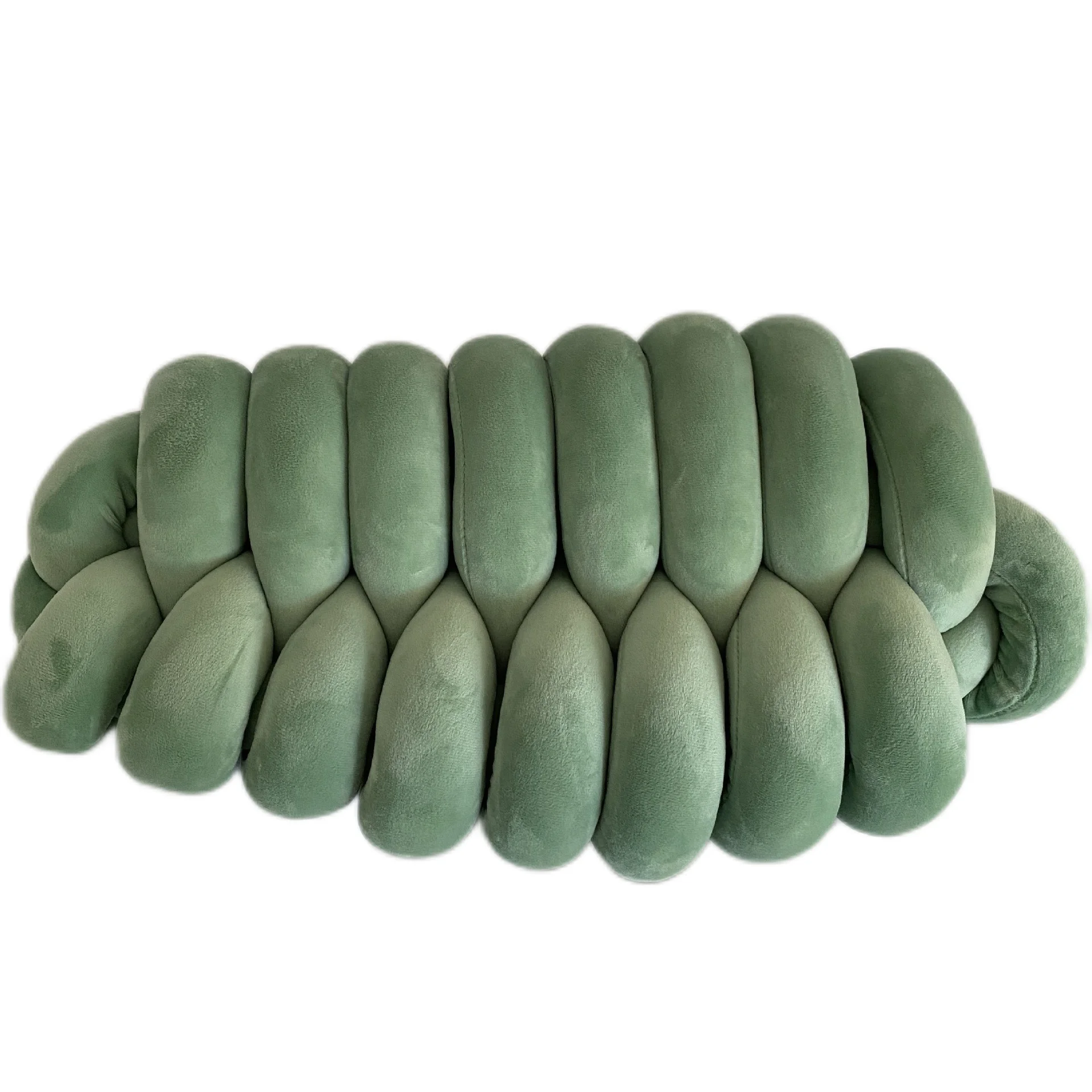 

Inyahome Hand-woven Elastic Multi-purpose Knotted Throw Pillow Backrest Plush Velvet Ball Waist Protective Cushion Saga Green