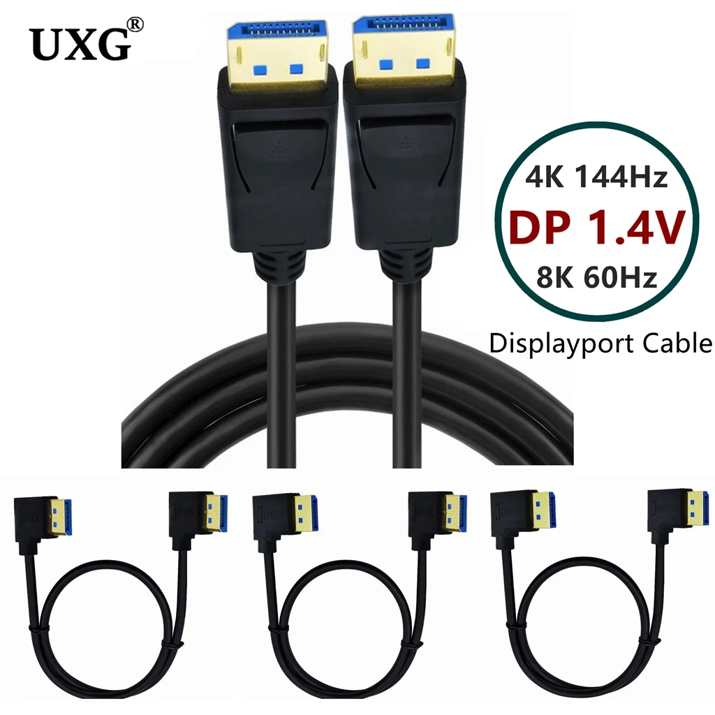 

90 degree Right Angled DisplayPort 1.4V Cable 8K 4K HDR 144Hz 3D DisplayPort Adapter For Video PC Laptop TV 32.4Gbps DP Cable