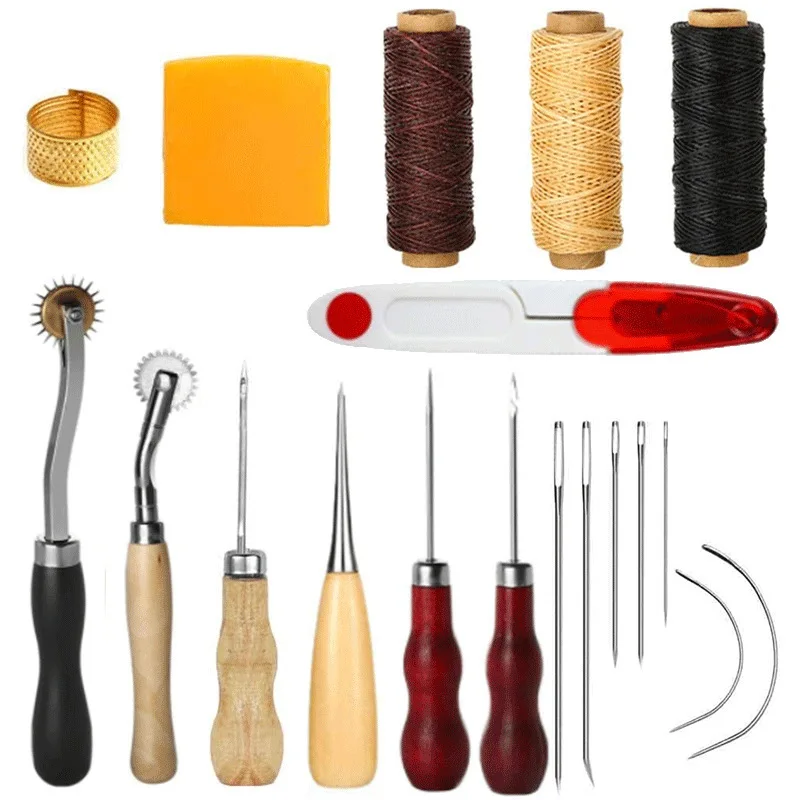 

Leather Sewing Kit Waxed Thread Hand Quilting Needles Sewing Awl for Beginner DIY Leather Craft Tools Repair Stitching Sewing