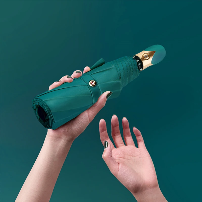 

Женский автоматический зонт, солнцезащитный зонтик от дождя, ветра, 3 складных, однотонный, для путешествий, подарок