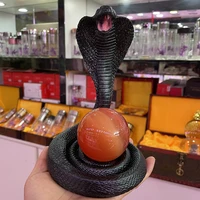 c27 fortune snake lucky mascot resin cobra statue living room wine cabinet decoration crystal ball display stand crafts ornament